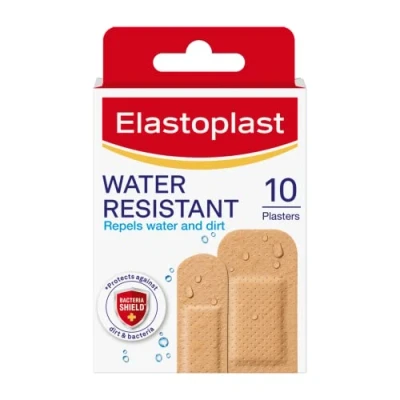 Image of Elastoplast Water Resistant Plastic Plasters (10 x 10 Strips), Dirt and Plasters, Waterproof, First Aid Strong Breathable, Adhesion Tan