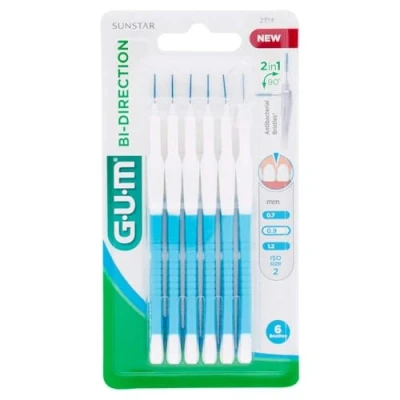 Image of GUM Bi Direction Interdental Brushes Pack of 6 0.9 mm Blue (Candle), Value 3 (3 x Pieces)