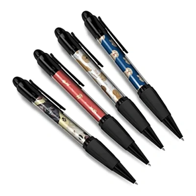 Image of DV DESIGN Set of 4 Labrador Black Ballpoint Pens Puppy Animals Pets Golden Chocolate Dogs Pattern Friends Boys Girls Men Women Theme Pen #79365