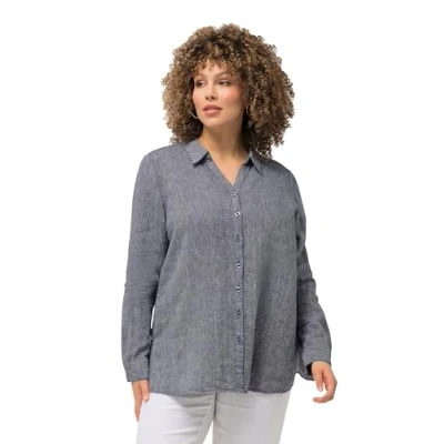 Image of Ulla Popken Women&#039;s Leinenbluse Blouses, Navy Mottled, 24 26