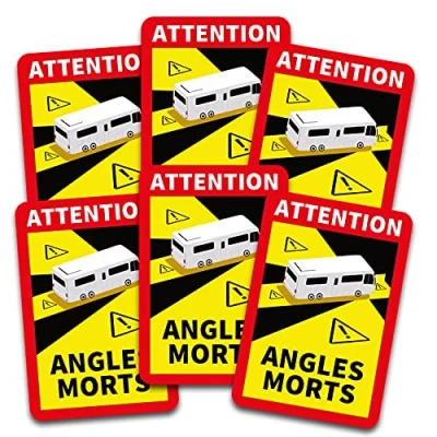 Image of Attention Angles Morts Sticker 25 x 17 cm for Vehicles Mandatory from 3.5 t in France Warning Blind Spot Self Adhesive UV Resistant Weatherproof R145 (Motorhome, Pack of 6)