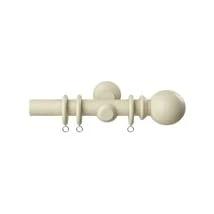 Image of Wooden Pole Ball Finial Curtain Hanging Set Cream 120cm
