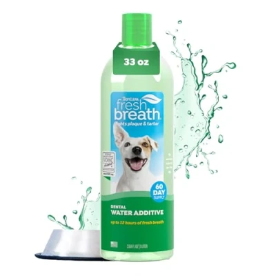 Image of TropiClean Fresh Breath Dog Teeth Cleaning Dental Care for Bad Freshener Water Additive Mouthwash Helps Remove Plaque Off Dogs Teeth, Original, 1L