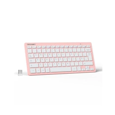 Image of TECKNET 2.4G Wireless Keyboard For Windows/Chrome OS, UK Layout Compact Mini Keyboard, Small Silent Whisper Quiet Keyboards with 12 months Battery Life (Pink)
