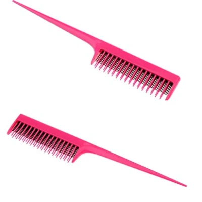 Image of 2 Pieces Pro Tip 3 Rows Teeth Hairdressing Back Combing Teasing Pin Tail Comb Tangle Free 8inch Rose Red