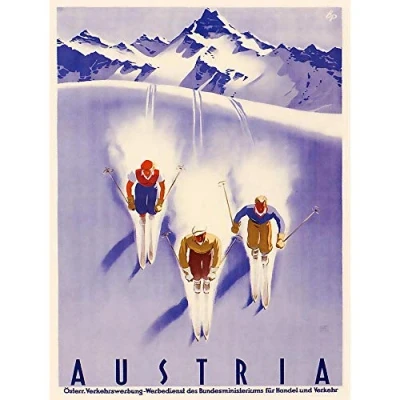 Image of Wee Blue Coo Travel Tourism Winter Sport Austria Ski Snow Alps Art Print Poster Wall Decor 12X16 Inch