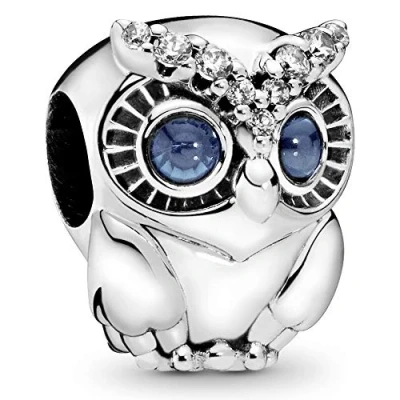 Image of PANDORA Moments Women&#039;s Sterling Silver Sparkling Owl Cubic Zirconia Bracelet Charm, No Box
