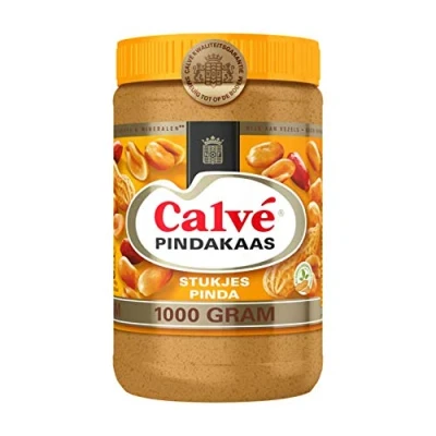 Image of Calvé peanut Butter pindakaas with pieces from Holland jar 35.2 ounce (1000 gram)