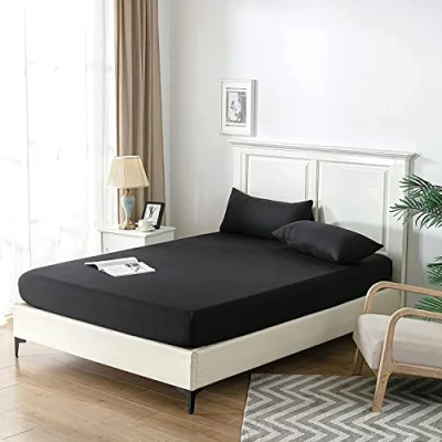 Image of Good Nite Fitted Sheet Bed Sheets Single Double King Size 25CM Extra Deep Pocket Soft and Breathable Machine Washable Bedding (Black, King)