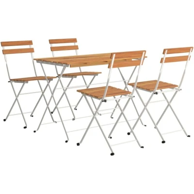 Image of vidaXL 5 Piece Folding Bistro Set Solid Wood Acacia and Steel