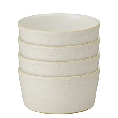 Image of Denby Impression Cream Straight Rice Bowls Set of 4 Dishwasher Microwave Safe Modern Crockery Ceramic Stoneware Tableware