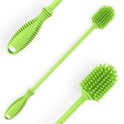Image of ddLUCK Baby Bottle Cleaning Brush with Long Handle, 31cm/12.5&quot; Silicone Water Bottles Cleaner Brushes for Hydro Flask, Sports Bottle, Vase, Glass Cup (Green, Qty 1)