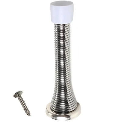 Image of 10x Wall Mounted Chrome Spring Door Stops Skirting Board Sprung Stoppers