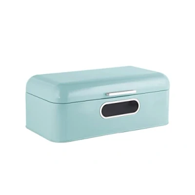 Image of ECHTWERK Stylish Bread Bin, Retro Metal Box with Viewing Window, Space Saving Storage Box, Basket Lid, for Even Longer Fresh Bread, Light Blue, 42 x 23 16.5 cm