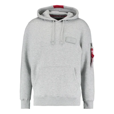 Image of Alpha Industries RED Stripe Hoody Hoodie, Men&#039;s, Size: Large, Greyheather