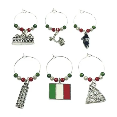 Image of Libby&#039;s Market Place Set of 6 Italy Wine Glass Charms with Organza Gift Bag