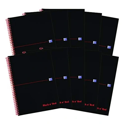 Image of Black n Red Notebook Soft Cover Wirebound Perforated 90gsm Ruled 100 Pages A4 Ref F66368 [Pack of 10]