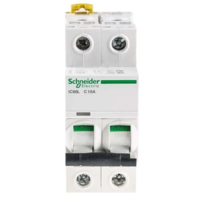 Image of Schneider Electric a9 F94216 ic60l Circuit Breaker, Acti9, Curvature C, 2P, 85 mm Height x 36 width 78.5 depth, 16 A Current, 50/60 Hz, White