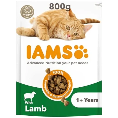 Image of IAMS Complete Dry Cat Food for Adult 1+ Cats with Lamb 800 g