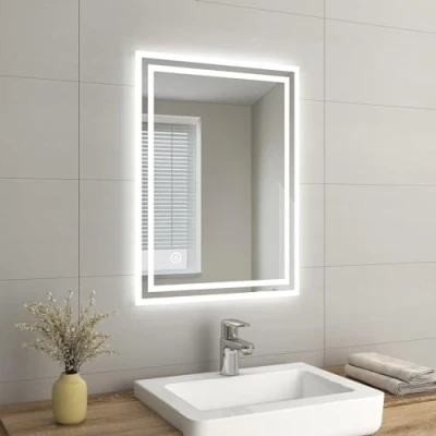 Image of EMKE Illuminated LED Bathroom Mirror, Wall Mounted Vanity Mirror 800x600mm with Light, Touch Switch, Demister Pad, 3 Color Tone, Dimmable