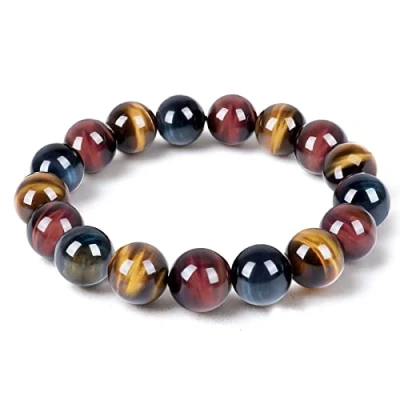 Image of Enjoy Risingsun tiger eye Bracelet,Relax Anxiety Crystal Beaded Triple Protection Jewelry Bead Stone Chakra Gemstones Bracelets for women men, 10mm, 12mm, 14mm, Stone,