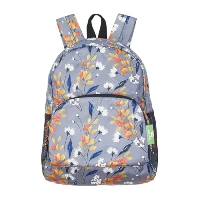 Image of ECO CHIC Lightweight Foldable Water Resistant Mini Backpack Folds Into Pouch for Storage (Flowers Grey)