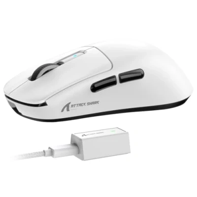 Image of ATTACK SHARK R6 Wireless 8KHz Gaming Mouse, SUPERLIGHT 39g, Nordic 52840 MCU, PixArt PAW3950MAX Sensor, BT/2.4G /Wired, 6 Adjustable DPI up to 42000, 250mAh Rechargable Battery, PC/Mac (White)