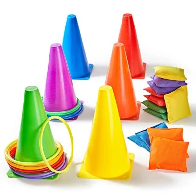 Image of Yetech 3 In 1 Ring Toss Game 30pcs Carnival Combo Set With Bean Bags Plastic Cones Throwing Rings For Kids &amp; Adult Outdoor Indoor Activity