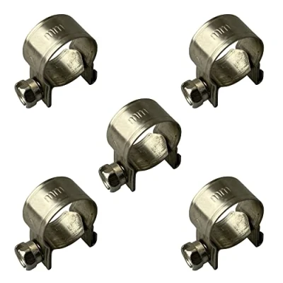 Image of Pack of 5 Stainless Steel Mini Fuel Line Hose Clip Petrol Pipe Clamps Silver (14 16mm)