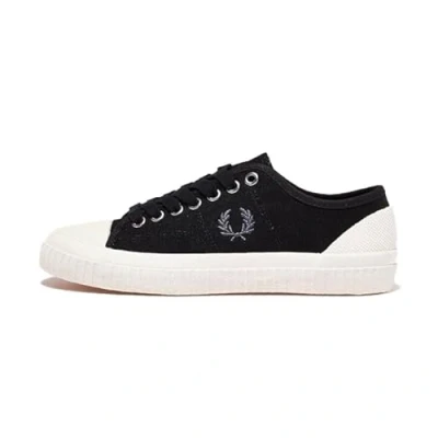 Image of Fred Perry Mens Womens Unisex B4365 T38 Hughes Low Canvas Trainers Sneakers Plimsolls Black and Gunmetal Size 9.5 EU 44