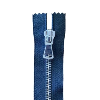 Image of 6 Inch Metal Closed End Zip, Silver Teetch, Black Tape, Choice of Pullers (Standard Puller)