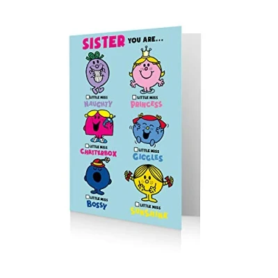 Image of Mr Men &amp; Little Miss, Multi ,7 x 6, MR055 Miss Birthday Card, To Your Sister