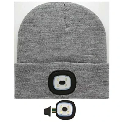 Image of ZYBUX Beanie Hat Headlight LED Winter Warm Hands Free Camping Running Headlamp USB Rechargeable (Grey)