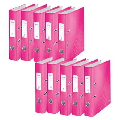Image of Leitz WOW Lever Arch File Laminated Paper on Board A4 50mm Spine Width Pink Metallic (Pack 10) 10060023