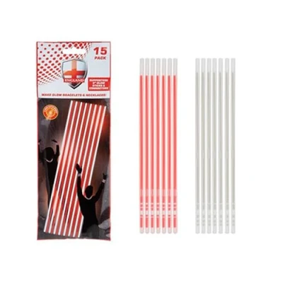 Image of Vibrant Red &amp; White Glow Sticks With Connectors 20cm x 5mm (Pack of 15) Premium Quality Ideal for Parties Outdoors
