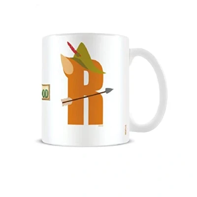 Image of Disney Alphabet Personalised Mug (R for Robin Hood Design) 11oz Ceramic Coffee in Presentation Gift Box Official Merchandise, Green