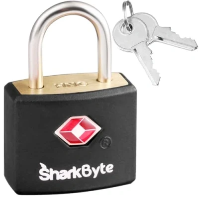 Image of SharkByte TSA Luggage Lock with Keys, Key Travel Locks, Suitcase Padlock for Luggage, Small Keyed Locks Brass Gym Lockers, Laptop Bags, Suitcases, Backpacks, Zippers, Bags