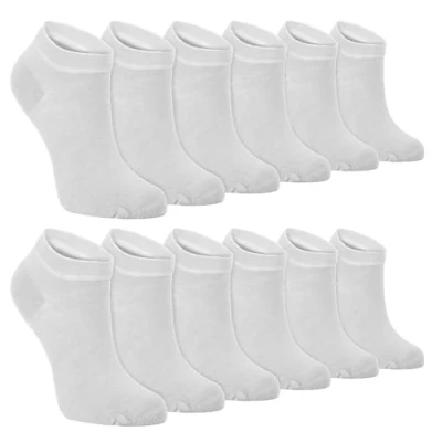 Image of 12 Pair Multipack Mens Bamboo Trainer Socks Sock Snob Breathable Cushioned Low Cut for Summer (7 11, White)