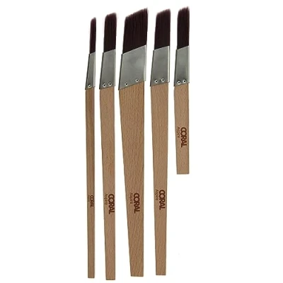 Image of Coral 33749 Aspire 5 piece Slant Lining Fitch Paint Brush set Professional Firm Profile for Fast Accurate Detail Ultra Smooth Finish with Emulsion or Gloss FSC Wood 0.25&quot;, 0.5&quot;, 0.75&quot;, 1&quot;, 0.5&quot; Stubby