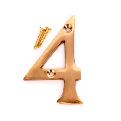 Image of 3&quot; Solid Brass House Number 4 Front Door Building Porch Gate Address Four