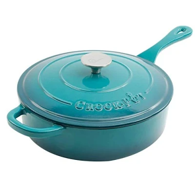 Image of Crock Pot Artisan 3.5 Quart Enameled Cast Iron Deep Sauté Pan, Teal Ombre