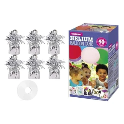 Image of Large helium balloon Canister with 6 silver weights fills upto 50 9 inch latex balloons