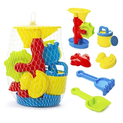 Image of abeec Water Mill Beach Toy Set Toys For Toddlers Age 1 5 Sand ; Includes Mill, Kids Watering Can, Bucket And Spade &amp; more Sandpit