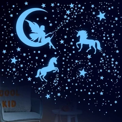 Image of Glow in The Dark Stars for Ceiling,Glow Luminous Unicorn Wall Stickers Sky Self Adhesive Decal Girls Decoration Kids Baby Bedroom Living Room Nursery