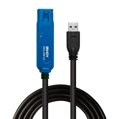 Image of LINDY 20m USB 3.0 Active Extension Cable Pro, Long Distance Repeater, Extends devices, PCs, Laptops, Xbox, PS4, PS5, VR Headset, Oculus Rift, Printer, Scanner, Webcam, Interactive Whiteboards