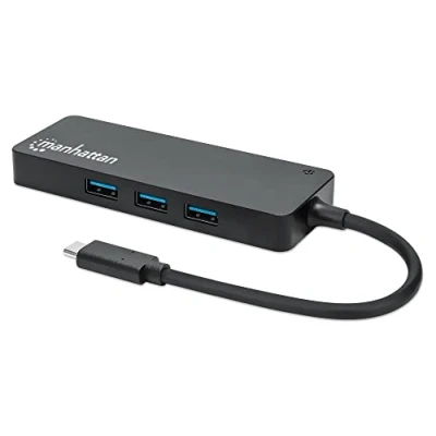 Image of Manhattan USB C Dock/Hub with Card Reader, Ports (x3): A (x3), 5 Gbps (USB 3.2 Gen1 aka 3.0), External Power Supply Not Needed, SuperSpeed USB, Black, Three Year Warranty, Retail Box