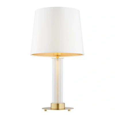 Image of Hampton Table Lamp With Round Tapered Shade Creamy (Gold Inside), Transparent (Fluted), Brushed Brass