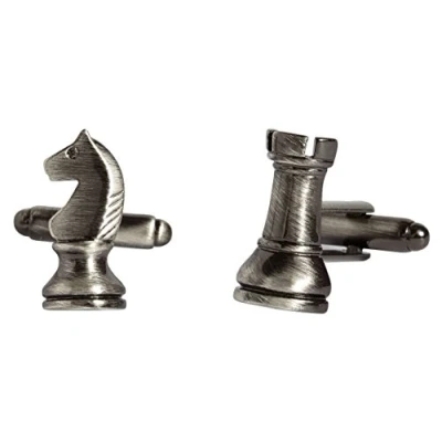 Image of Simon Carter Mens Chess Pieces Cufflinks Grey