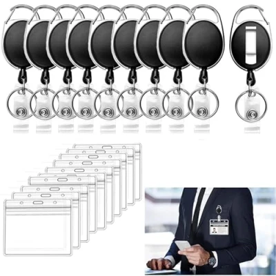 Image of RXKFIGX 10 PCS Retractable Badge Holder Lanyard Reel Clip Heave Duty Reels Id Key Chain for Ring Card Holders
