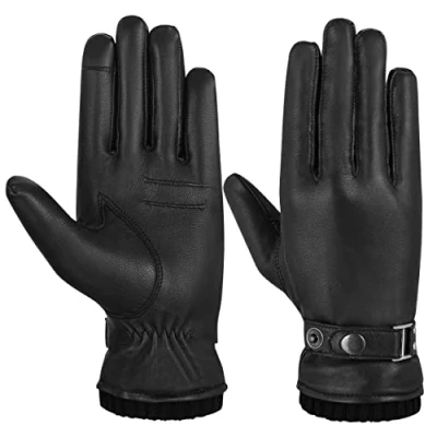 Image of Hand Fellow Women Genuine Leather Gloves Winter Fleece Lined Touch Screen Ladies Driving